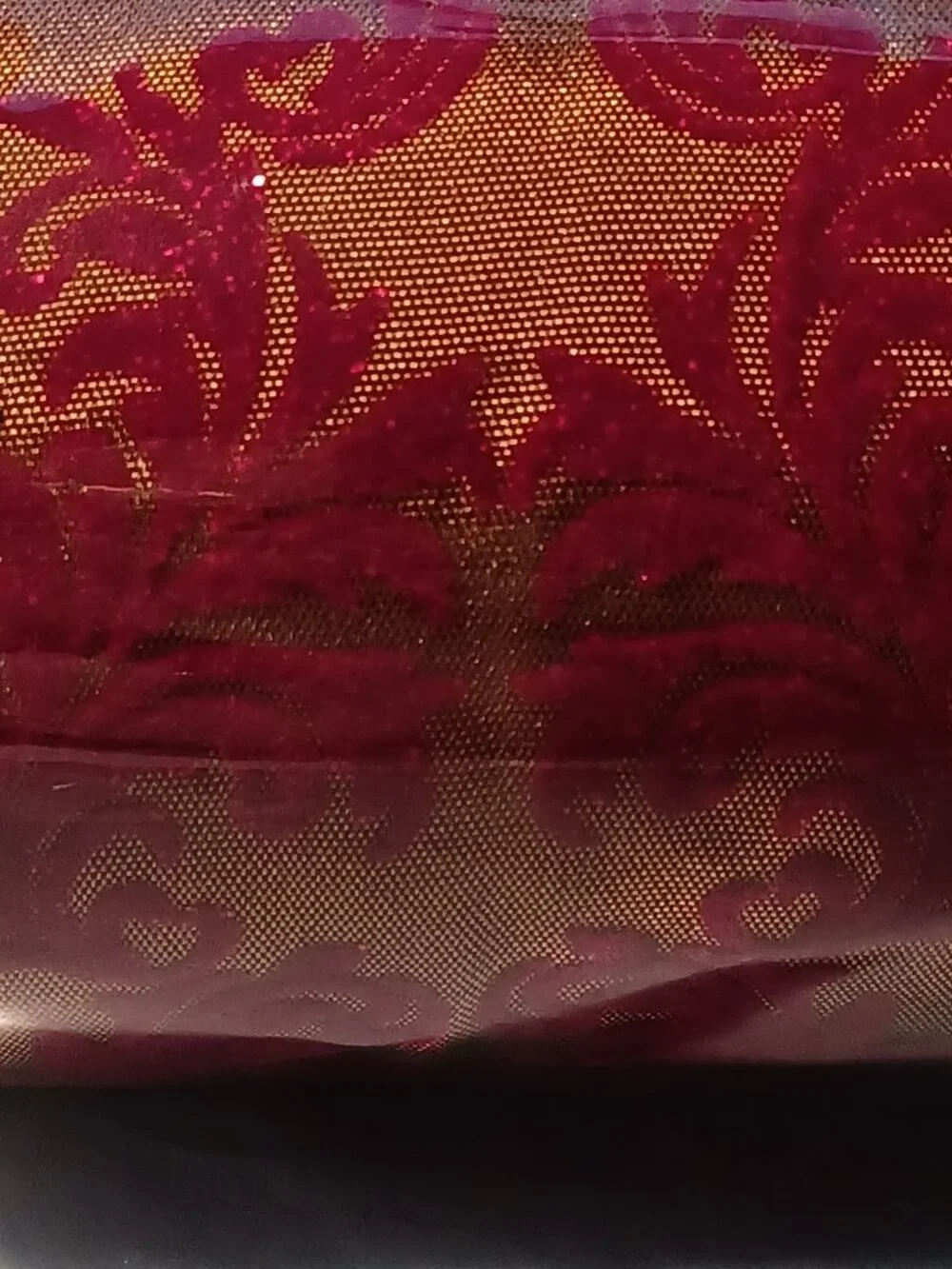 19+ Ft of Antique Gold Red Flocked Ribbon